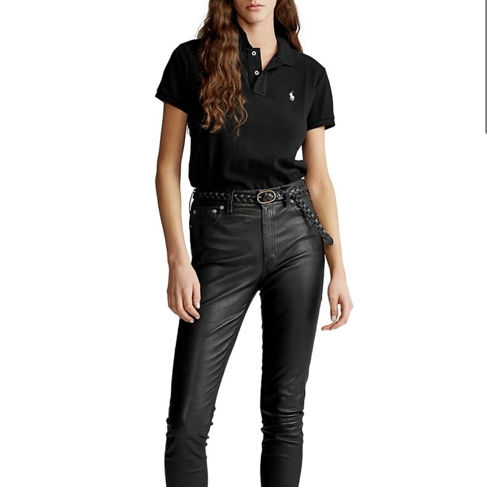 Ralph Lauren Classic Fit Short- Sleeve Polo Women’s XS -Black, White Polo logo